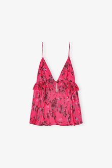 Red Floral Printed Satin Strap Top | Raspberry Wine