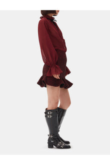 Red Herringbone Wool Mini Skirt | Winery
