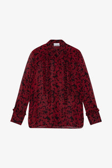 Red Printed Light Georgette Ruffle Shirt | Syrah