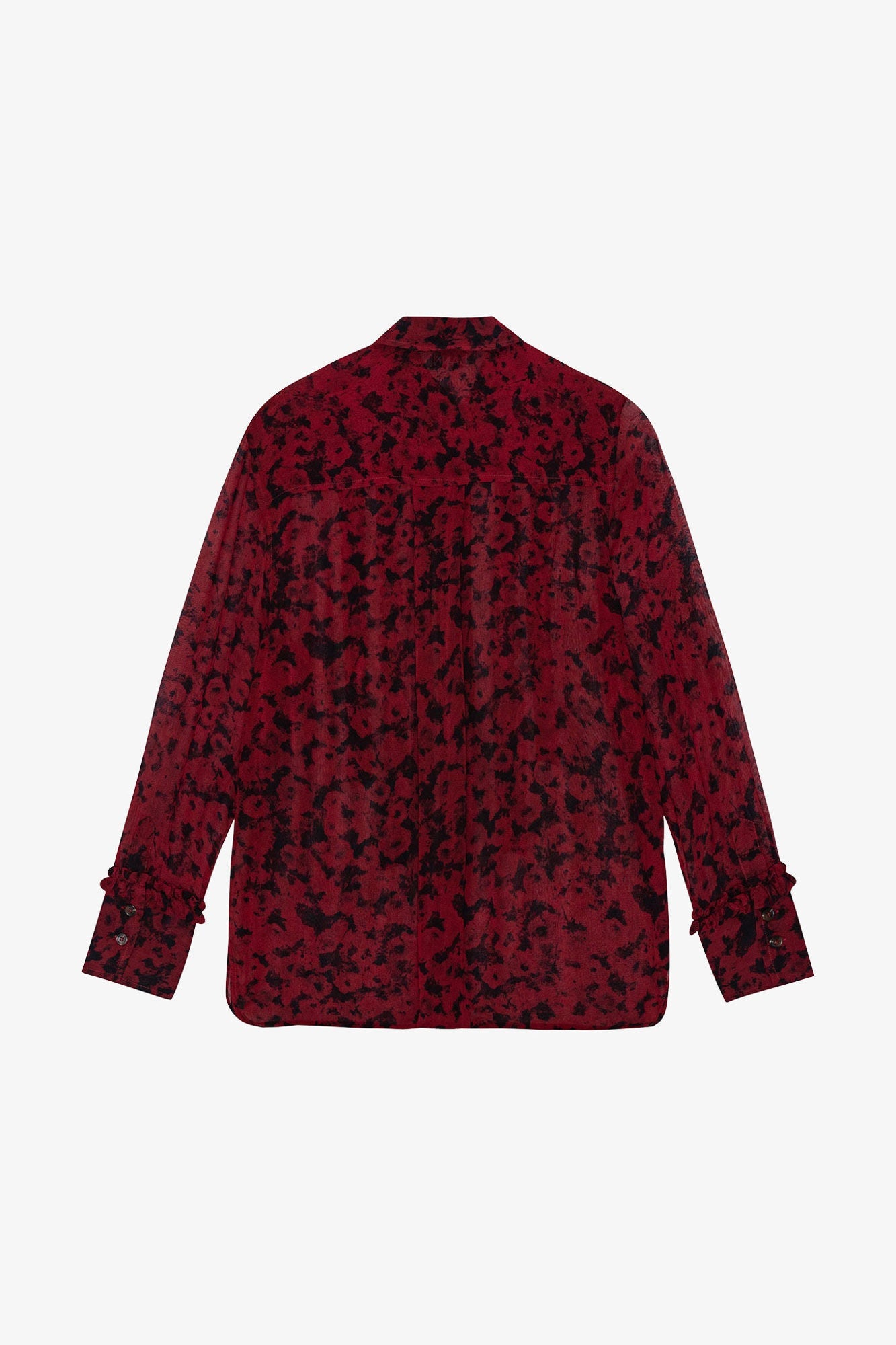 Red Printed Light Georgette Ruffle Shirt | Syrah