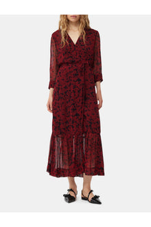 Red Printed Light Georgette Wrap Midi Dress | Syrah