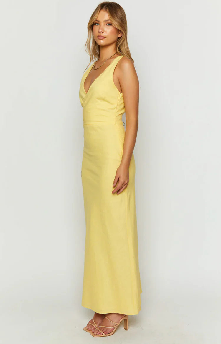 Resorts Linen Blend Maxi Dress | Yellow