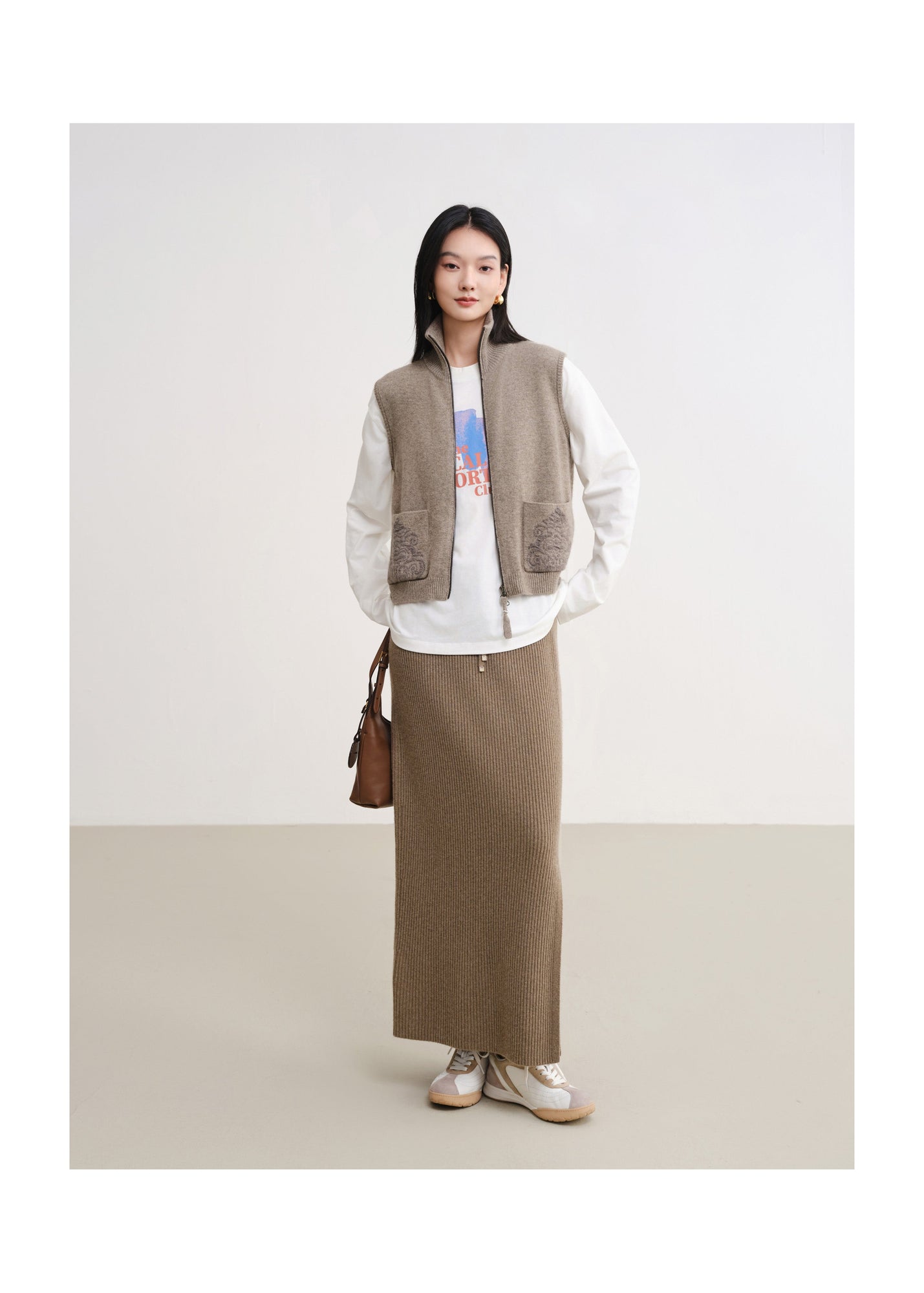 Ribbed Cashmere Skirt | Brown