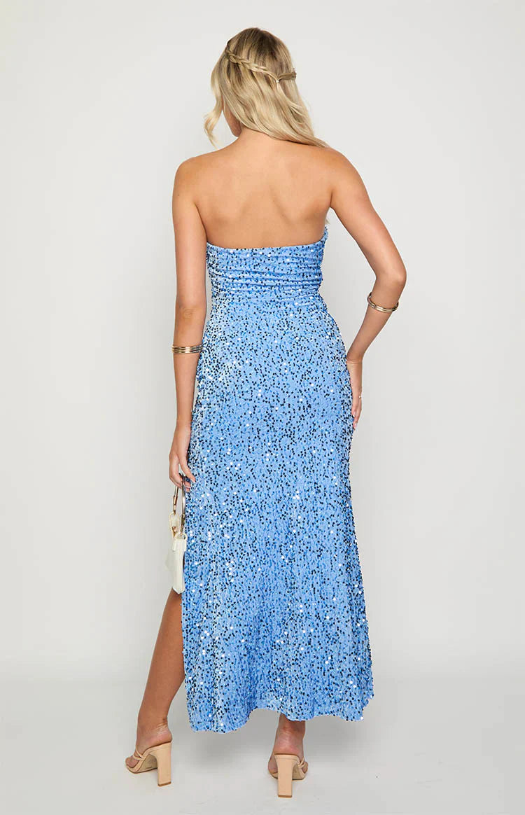 Rita Sequin Strapless Maxi Dress | Blue