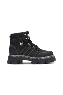 Cleated Lace Up Yellow Contrast Stitching Hiking Boots | Black