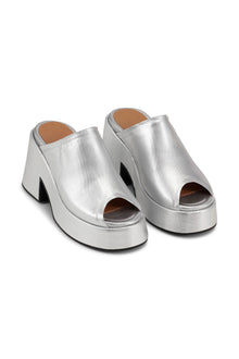 Retro Flatform Wedge Mules | Silver