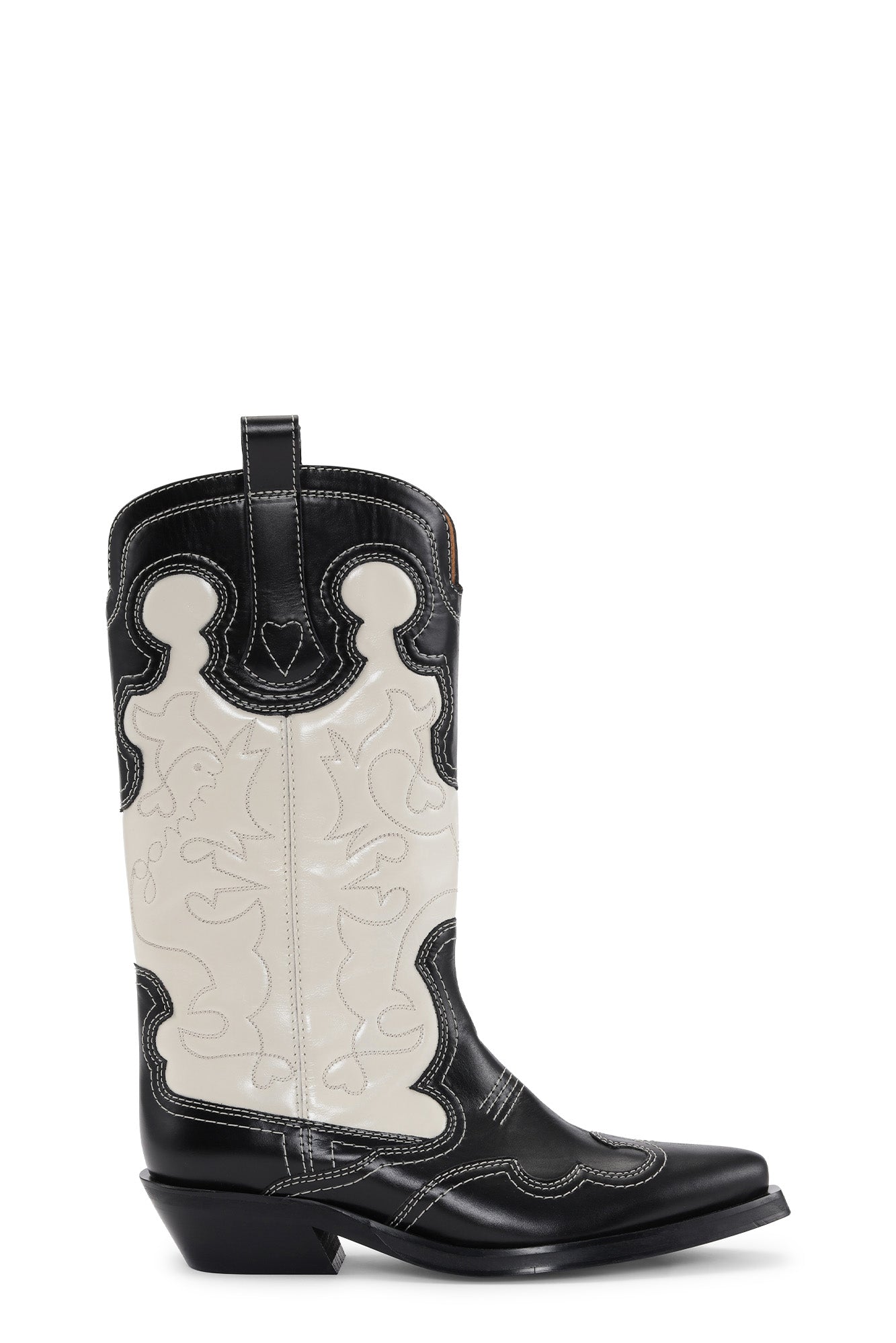 Mid Shaft Embroidered Western Boot Bicolor | Black/Egret