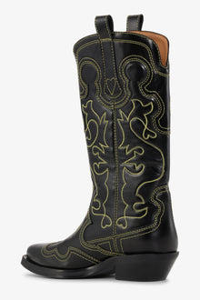 Mid Shaft Embroided Western Boot Yellow Stitch | Black