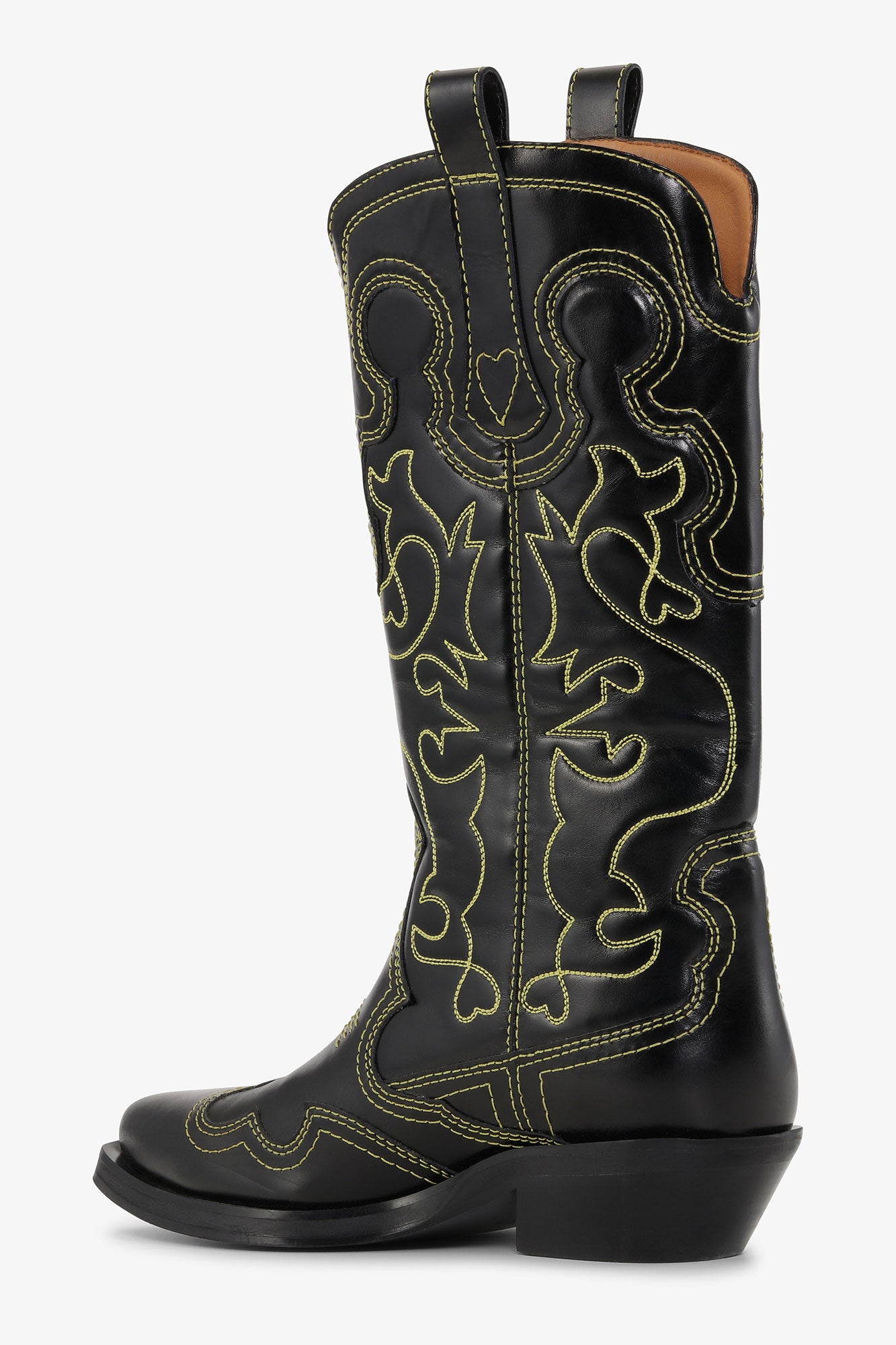Mid Shaft Embroided Western Boot Yellow Stitch | Black