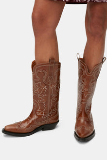Mid Shaft Embroided Western Boot | Tiger's Eye