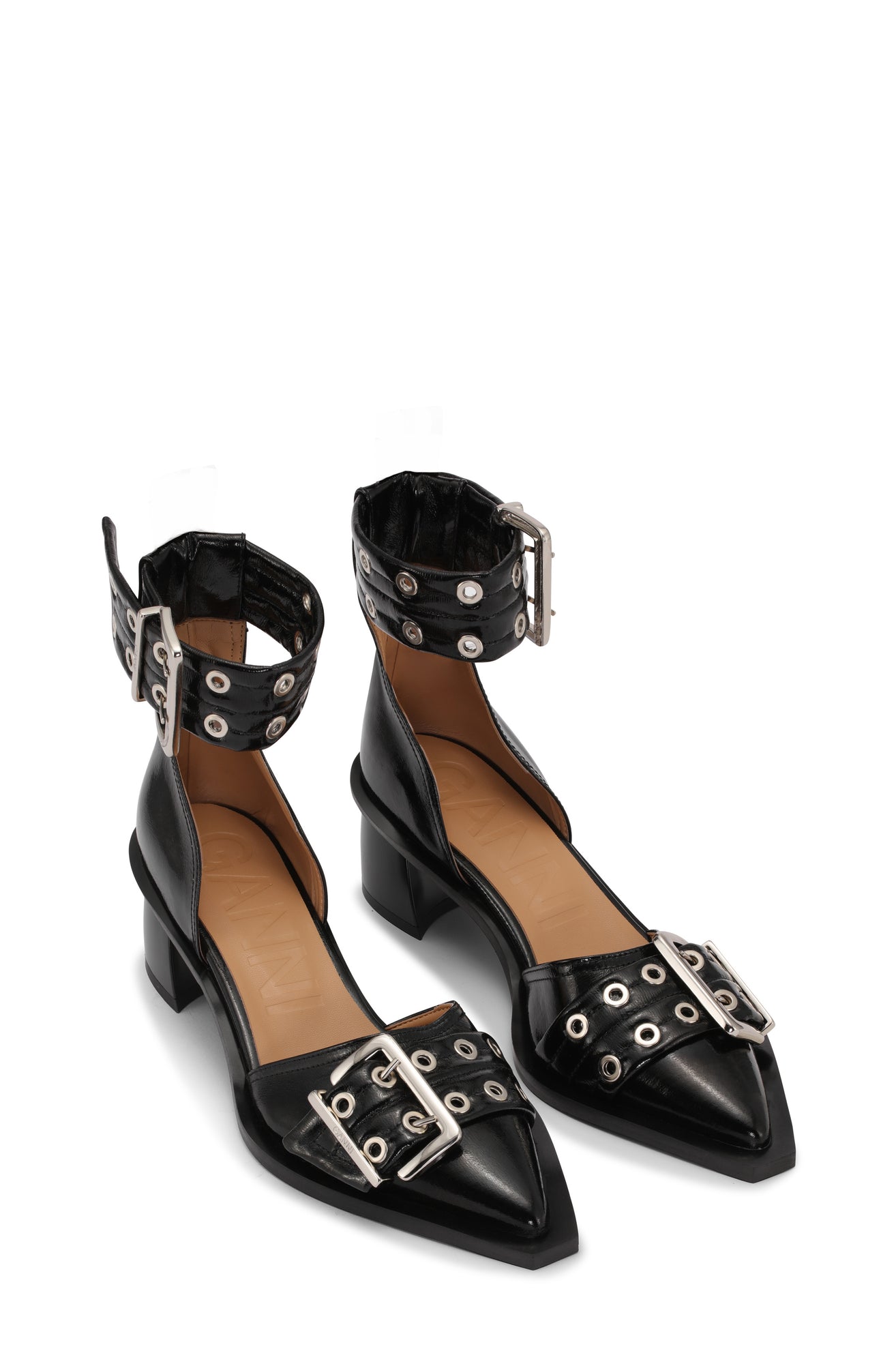 Feminine Buckle Open Cut Pumps - I | Black
