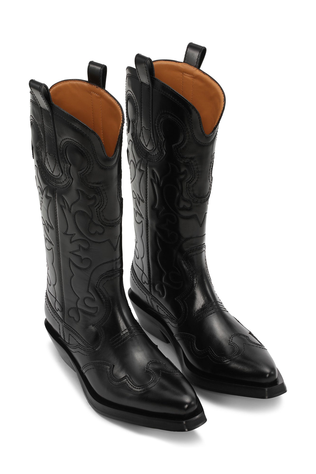 Mid Shaft Embroidered Western Boot Stitch | Black/Black