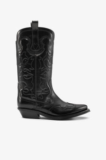 Mid Shaft Embroidered Western Boot Stitch | Black/Black