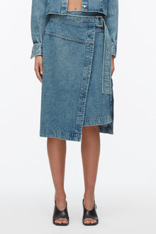 Washed Denim Wrap Half Skirt | Blue