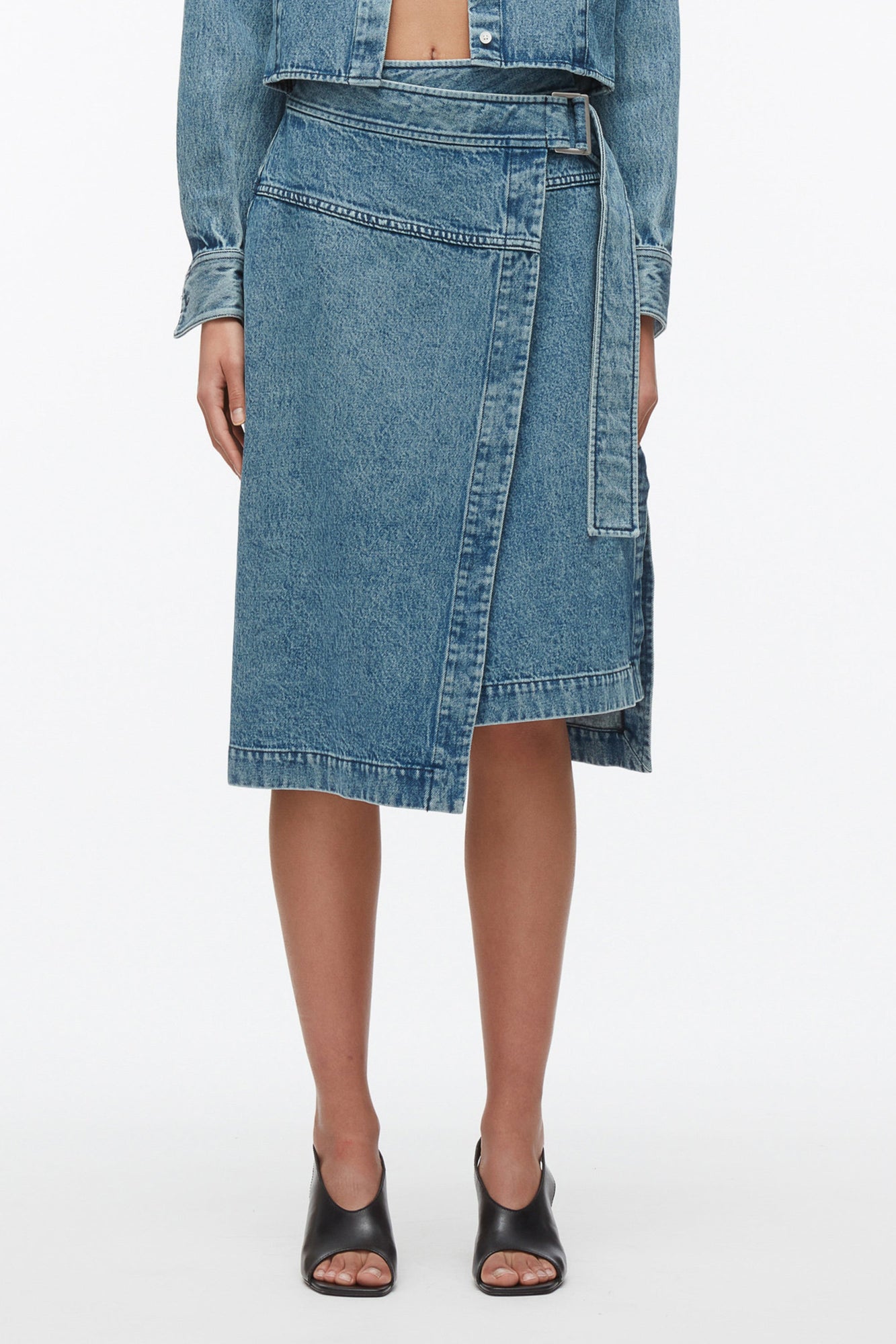 Washed Denim Wrap Half Skirt | Blue