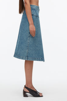 Washed Denim Wrap Half Skirt | Blue