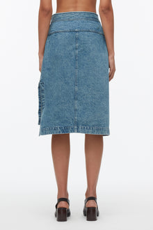 Washed Denim Wrap Half Skirt | Blue
