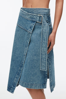 Washed Denim Wrap Half Skirt | Blue