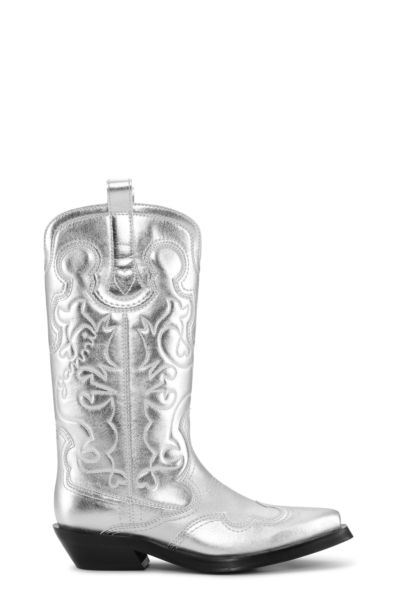 Mid Shaft Embroidered Western | Silver