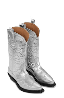 Mid Shaft Embroidered Western | Silver