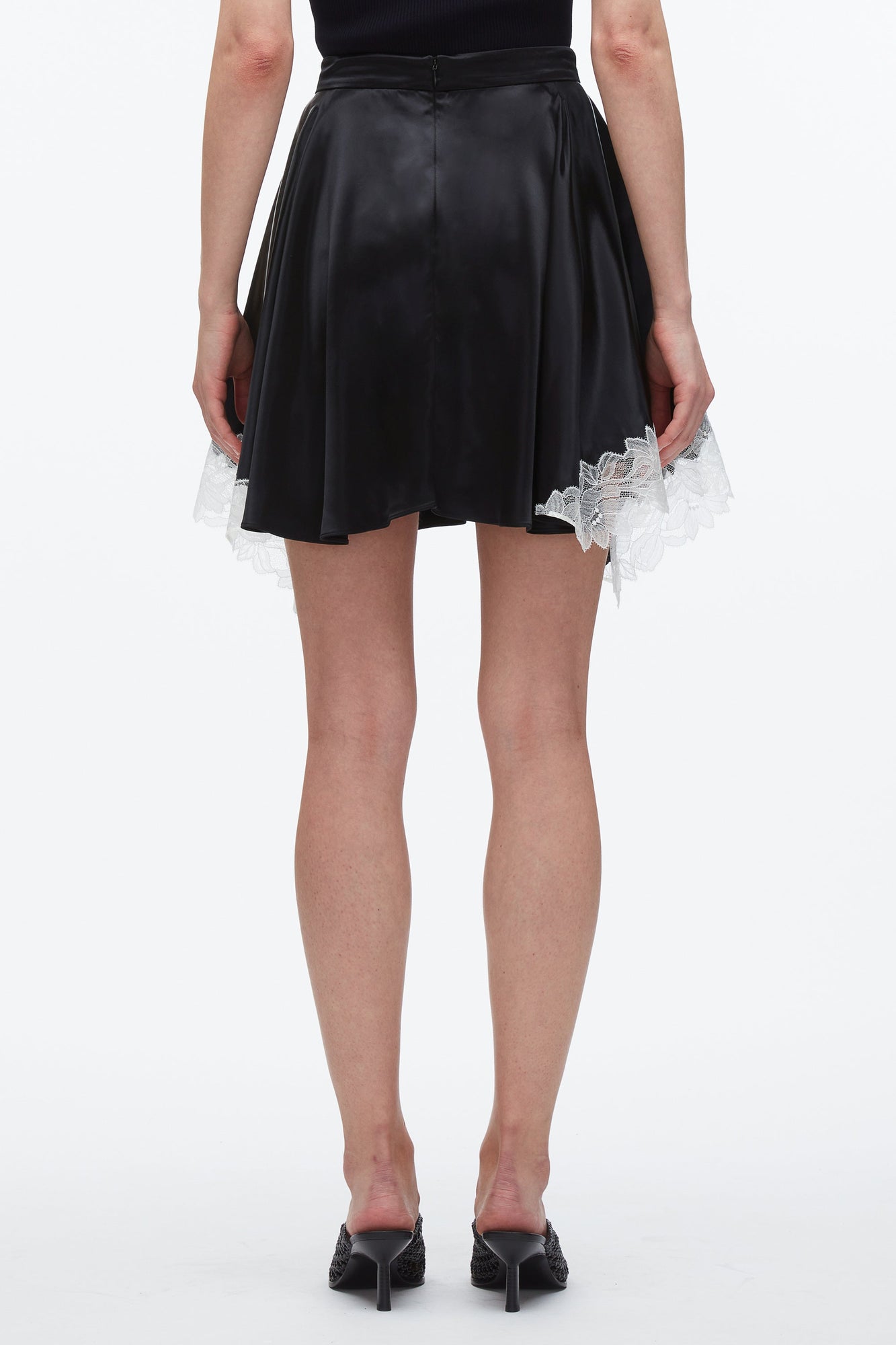 Liquid Satin Mini Skirt | Black/Ivory