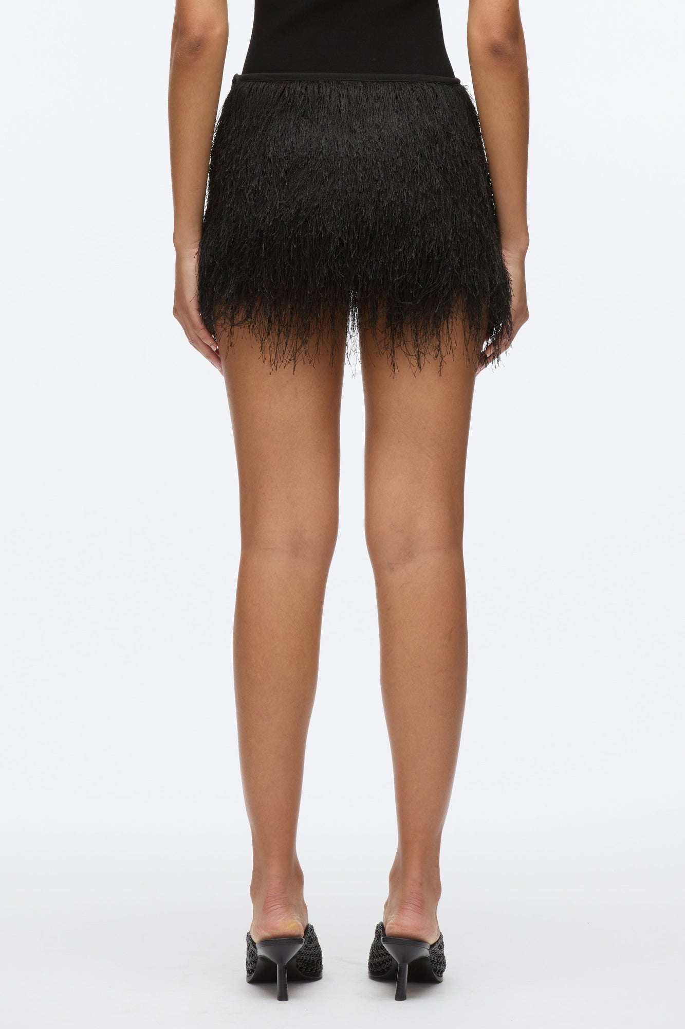 Fringe Mini Slip Skirt | Black