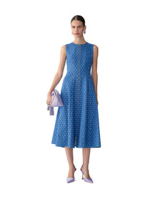Sleeveless Zip Front A-Line Midi Dress | Light Blue