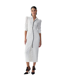 3/4 Sleeve Button Front Shirt Dress | Ivory Multi