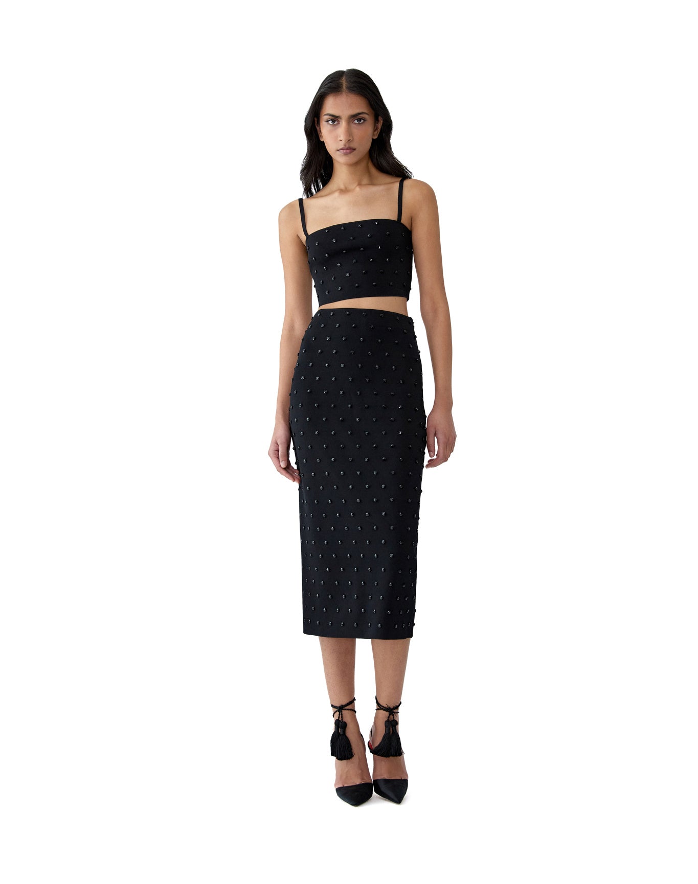 Embroidered Pencil Skirt | Black/Black