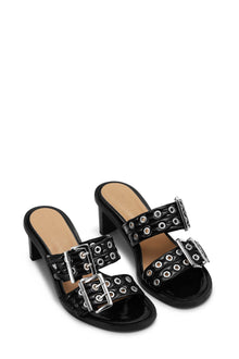 Feminine Buckle Heel Mule Sandal Naplack | Black