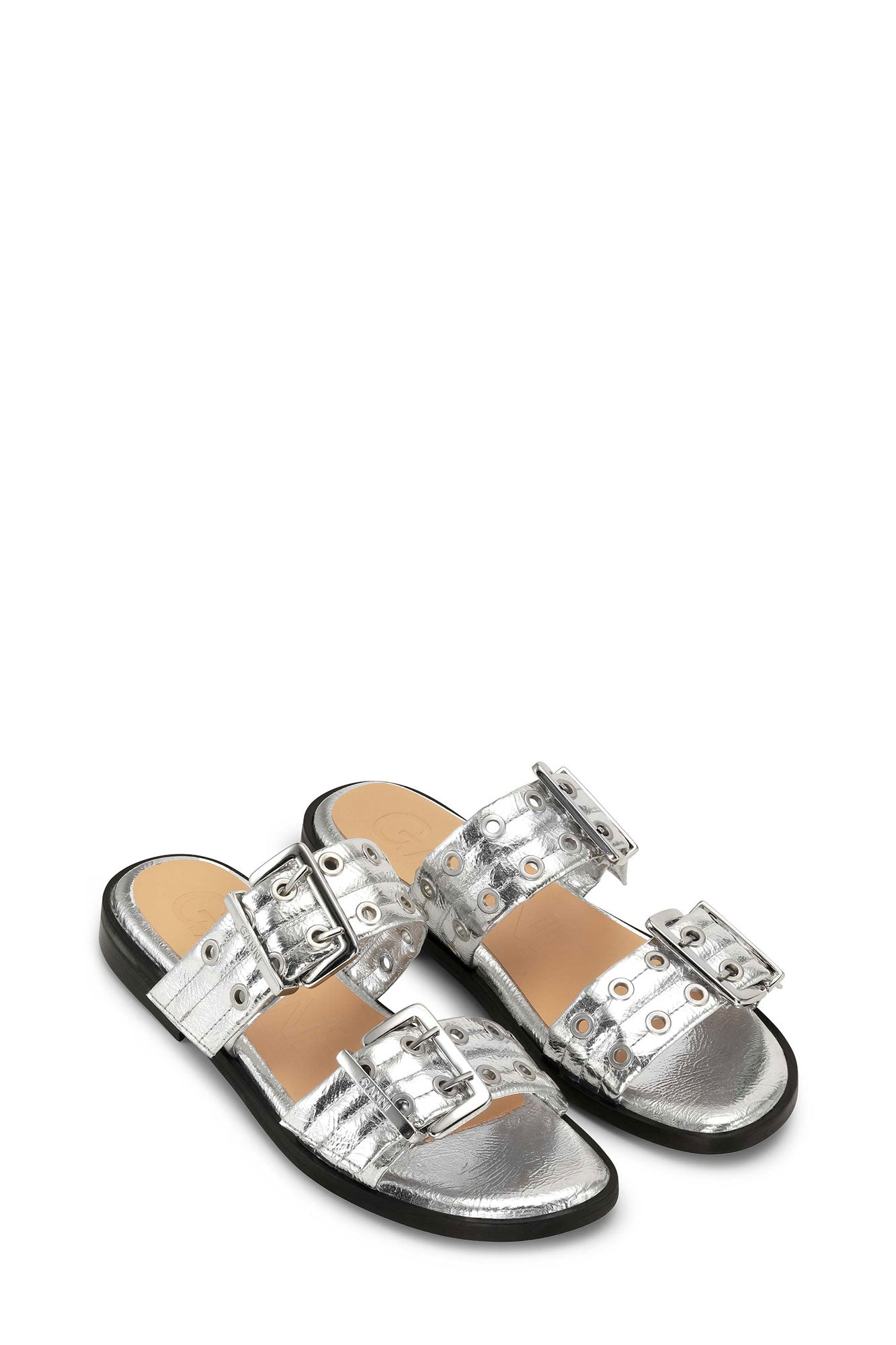 Feminine Buckle Two Strap Sandal Metallic | Silver