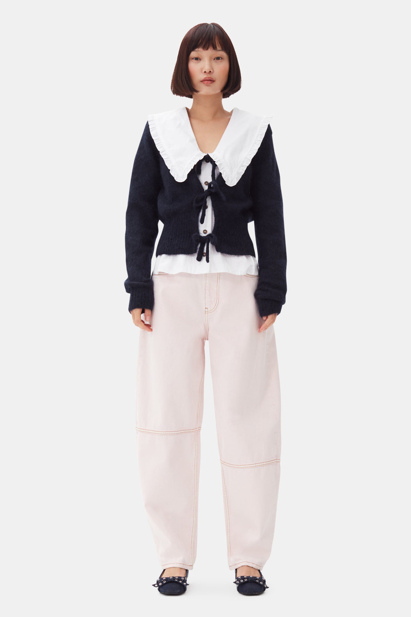 Eyelets Bow Ballerina Denim | Dark Navy