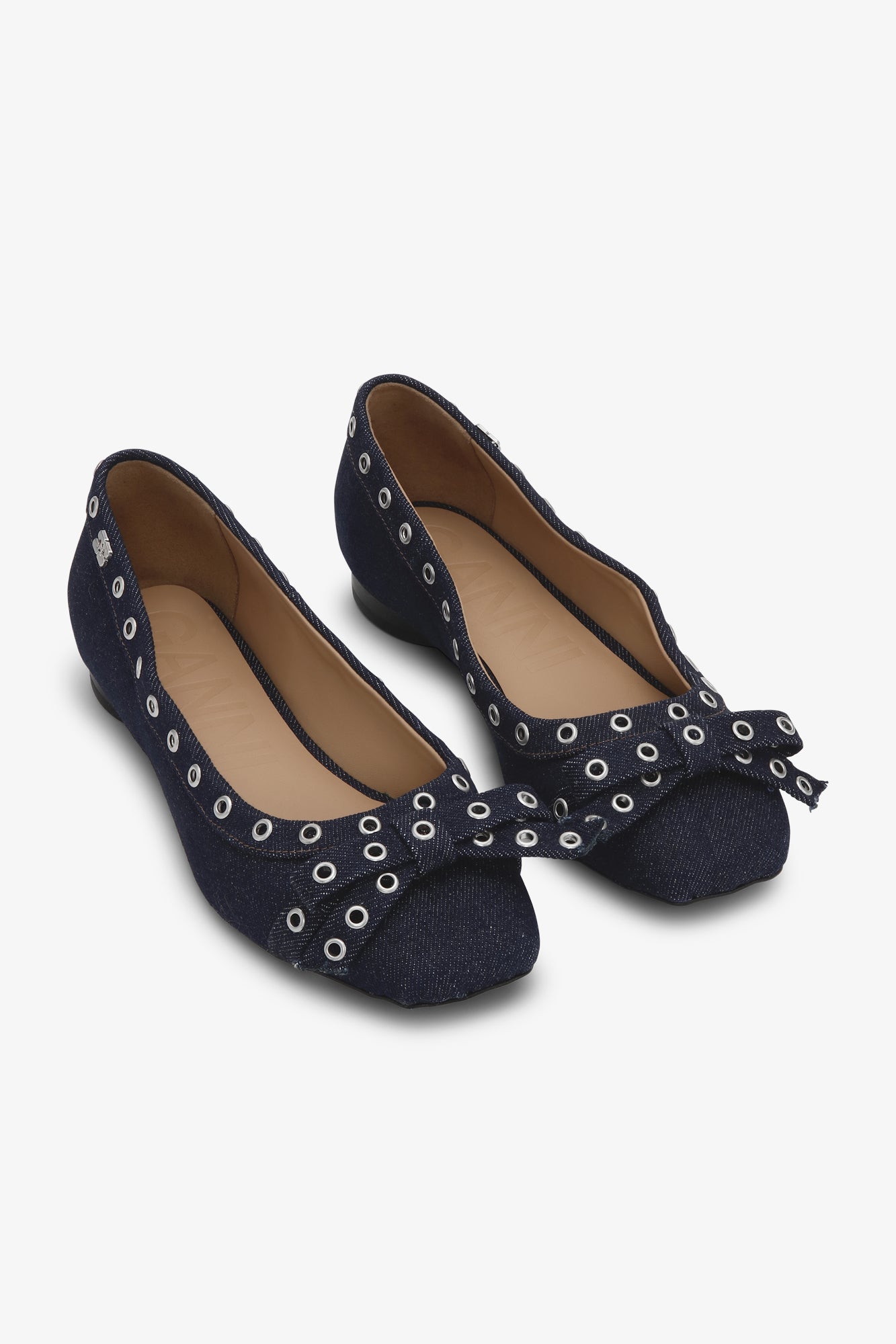 Eyelets Bow Ballerina Denim | Dark Navy