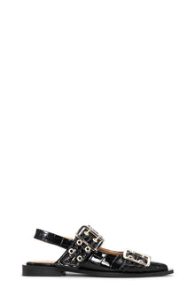 Feminine Buckle Ballerina Patent Croco | Black