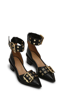 Feminine Buckle Open Cut Pump Patent Croco | Black