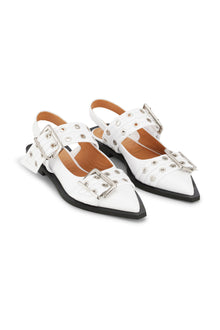 Feminine Buckle Ballerinas in Ivory | Egret