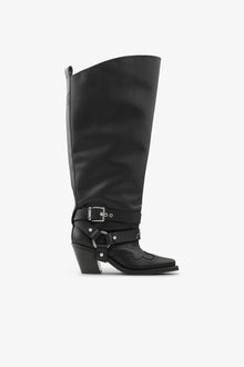 High Shaft Embroidered Western Boot | Black