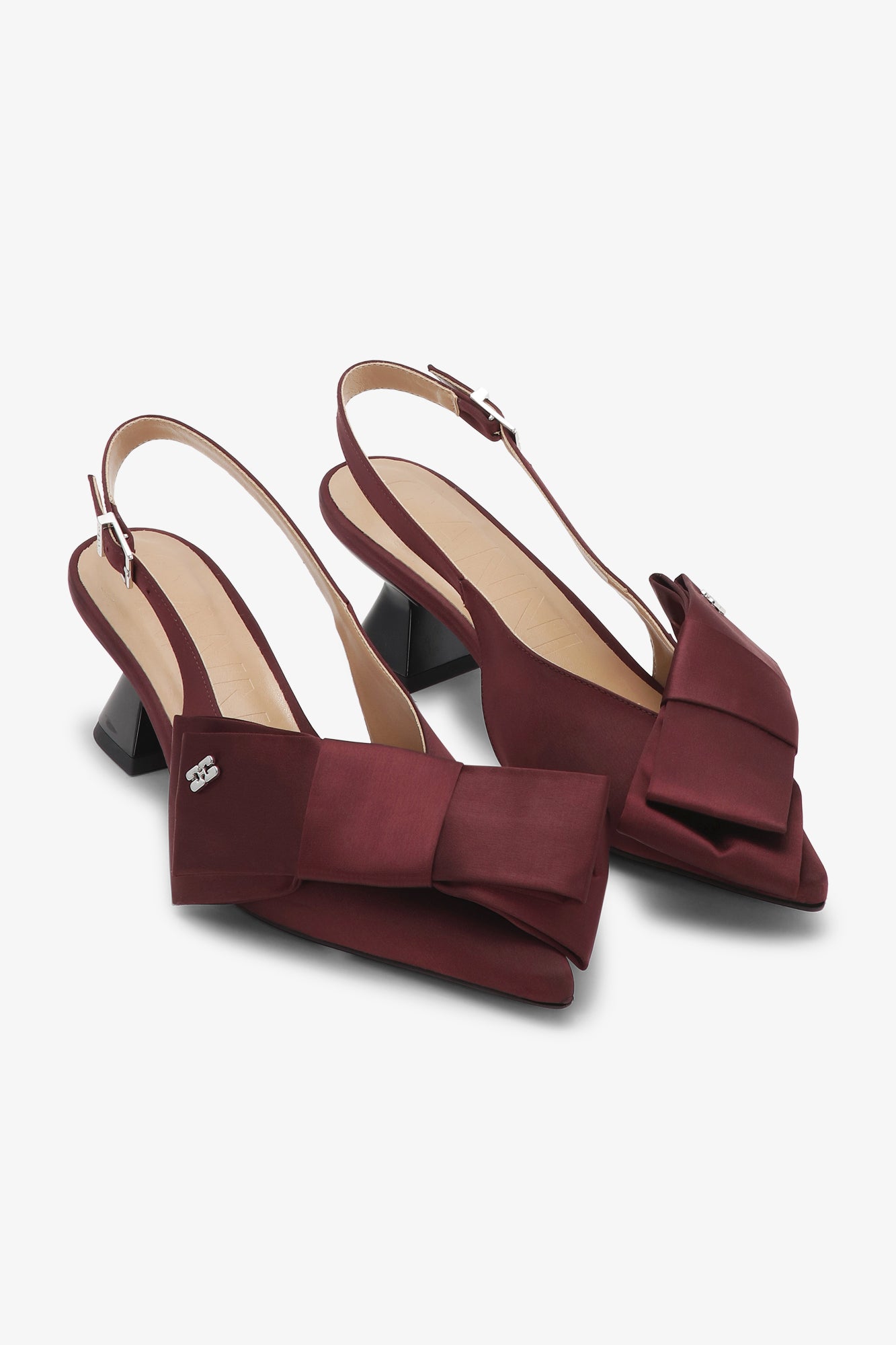 Big Bow Kitten Heel Pump Satin | Dark Burgundy