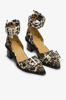 Feminine Buckle Open Cut Pump Satin Print | Leopard