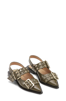 Feminine Buckle Ballerina Naplack | Military Olive