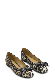 Eyelets Bow Ballerina Satin Print | Leopard Print