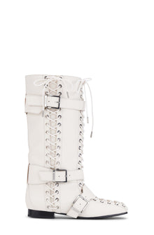 Eyelets Lace Up High Boot | Egret