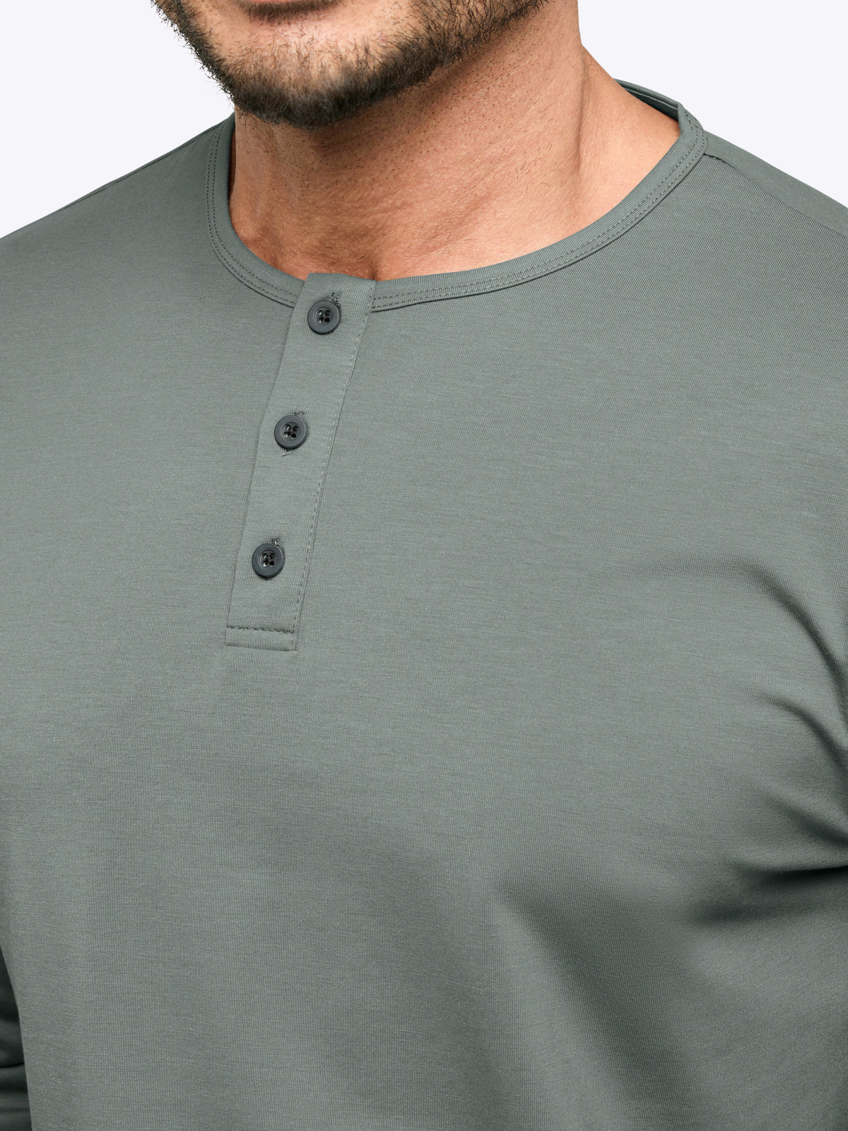 Mens | AO Long Sleeve Henley Curve-Hem | Signature-Fit PYCA Pro | Sage