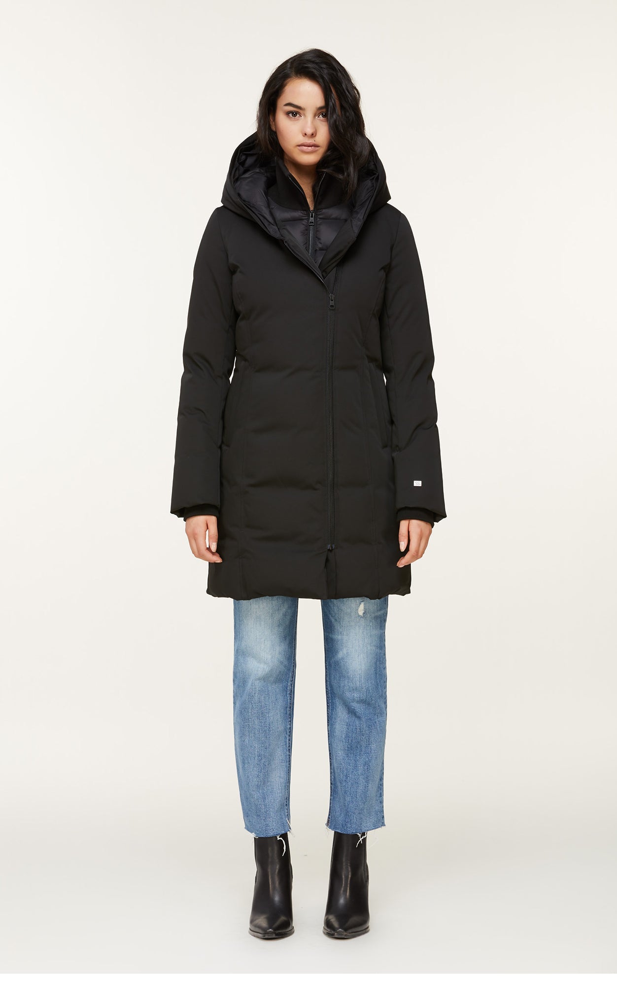 Salma Classic Down Coat With Removable Natural Fur | Black