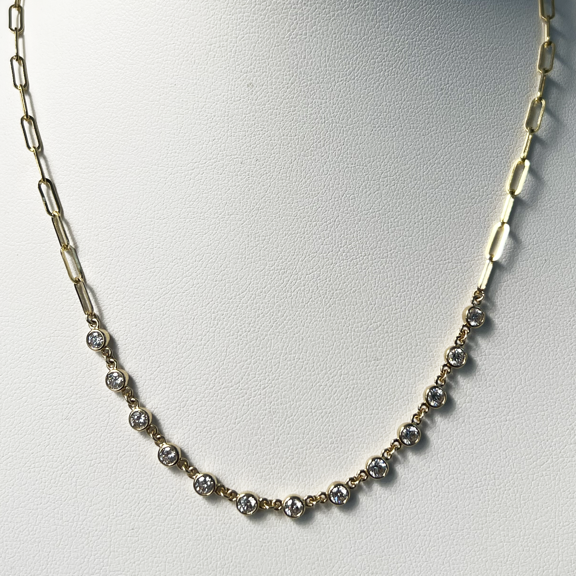 Bezel Stations Paperclip Chain Necklace | 14K Yellow Gold | 1.4 CTW (Approx) White Lab Diamond