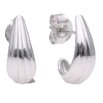 Scalloped Dome Hoops | Sterling Silver | Round White Lab Diamond