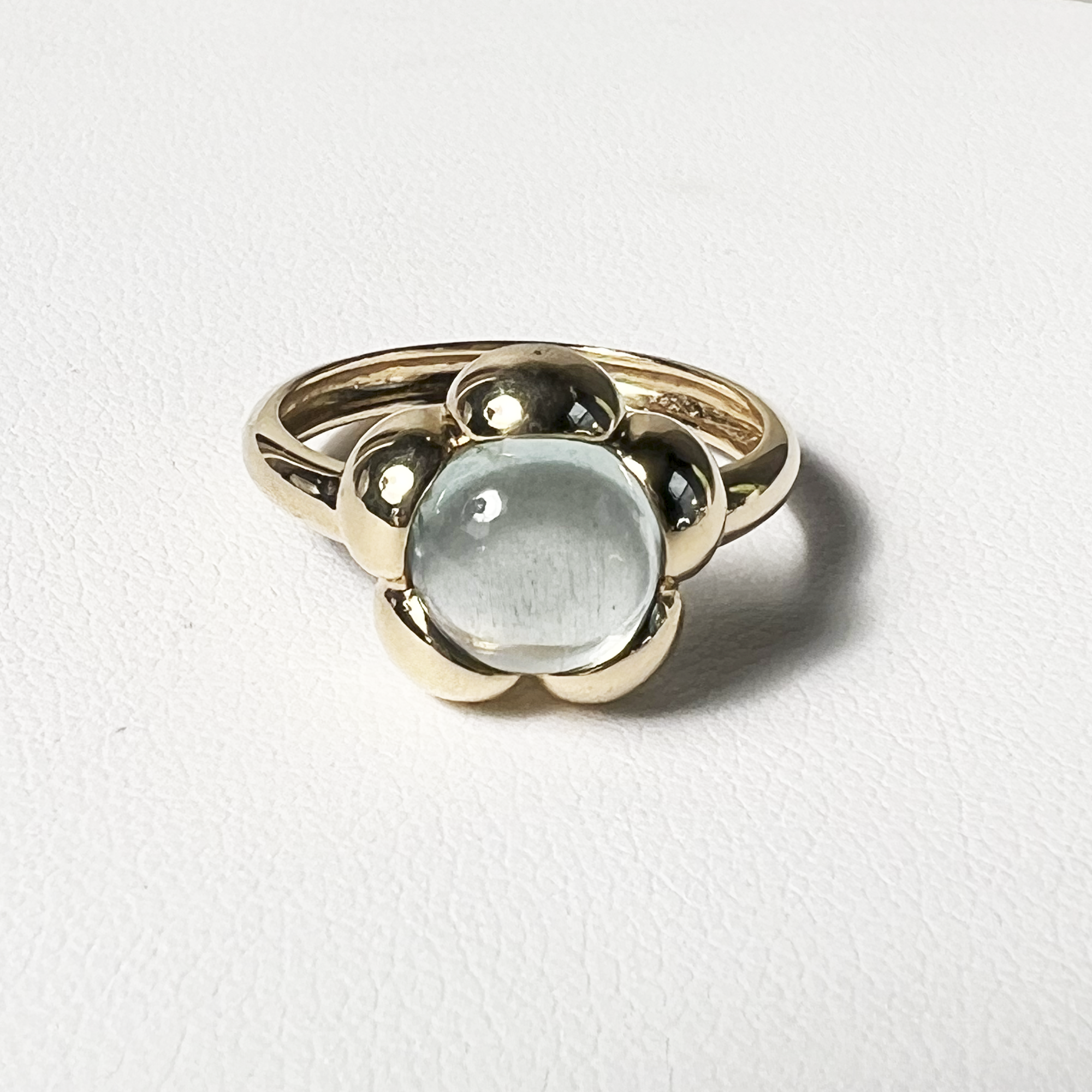 Big Puffy Flower Ring | 14K Yellow Gold | Blue Aquamarine
