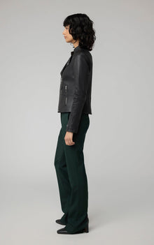 Saskia-L Slim-Fit Leather Jacket With Stand Collar | Black