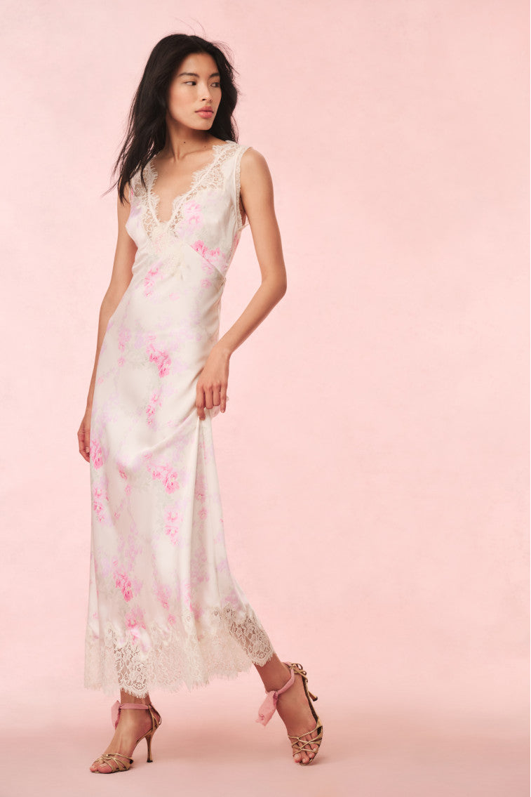 Serene Satin Lace-Trimmed Maxi Dress | Vanilla Sorbet