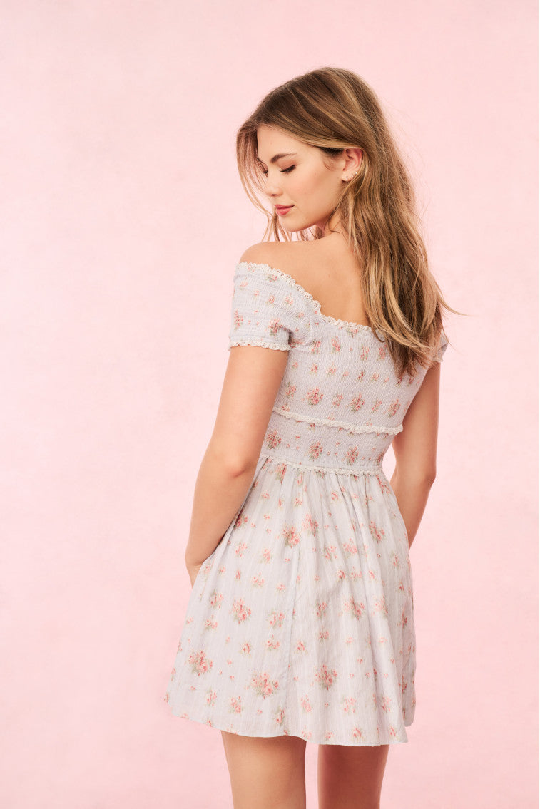 Siona Cotton Floral Mini Dress | Skylight  Blue